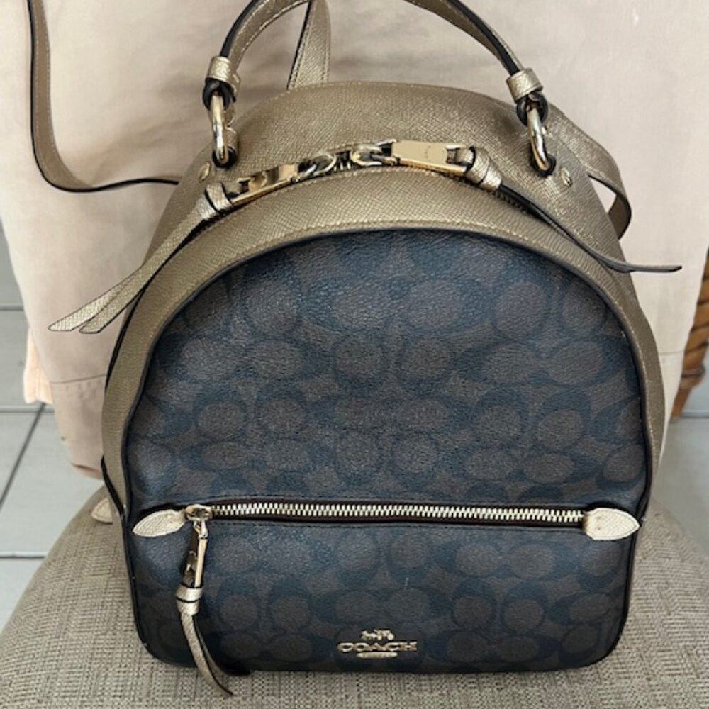 COACH Jordyn Backpack In Blocked brown w/gold metallic Signature Canvas